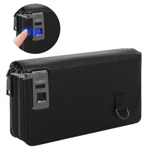 hosma geldbörse mit fingerabdruck & sicherheits schloss – unisex, schultergurt, echtleder, wasserfest, usb c ladeanschluss