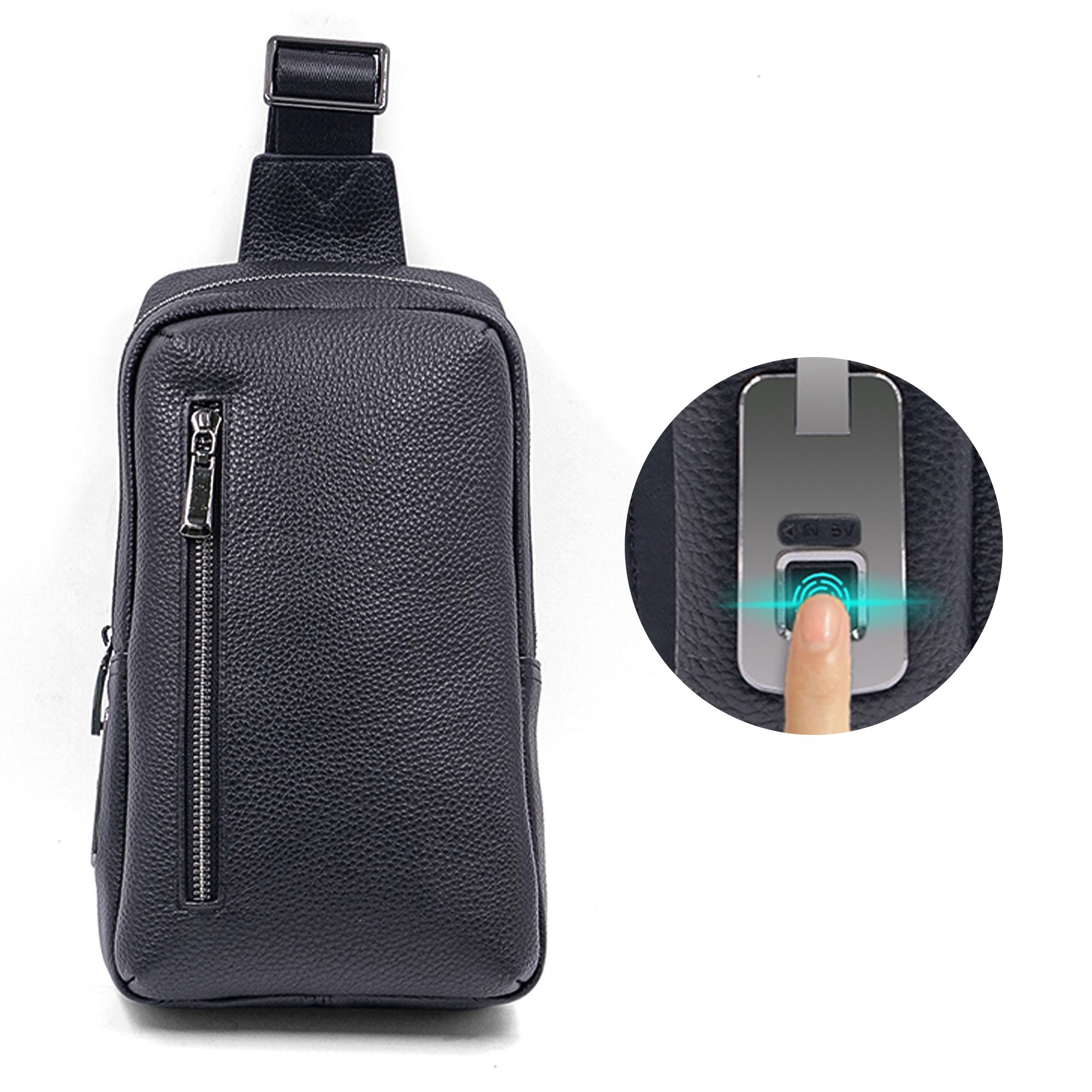 hosma herren umhängetasche mit fingerabdruck schloss – echtleder, usb c anschluss, wasserfest