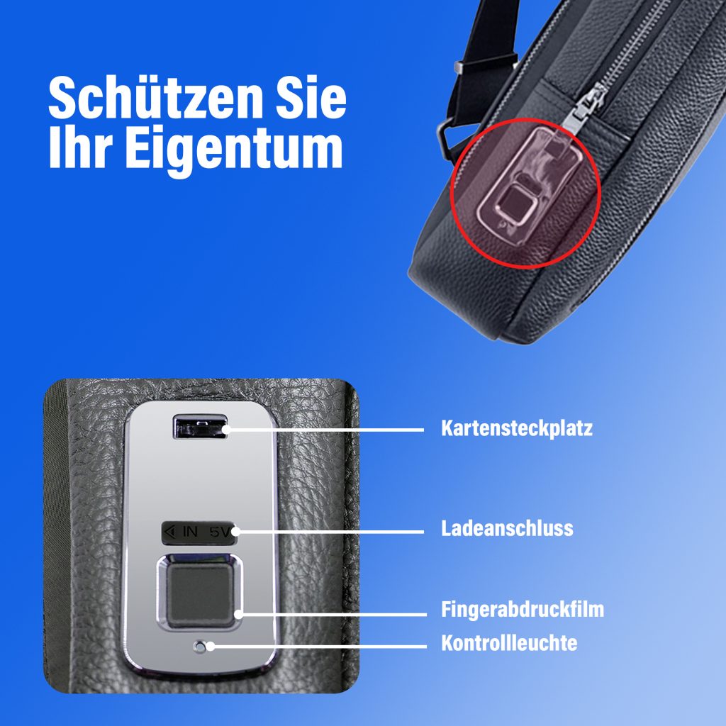 hosma herren umhängetasche mit fingerabdruck schloss – echtleder, usb c anschluss, wasserfest