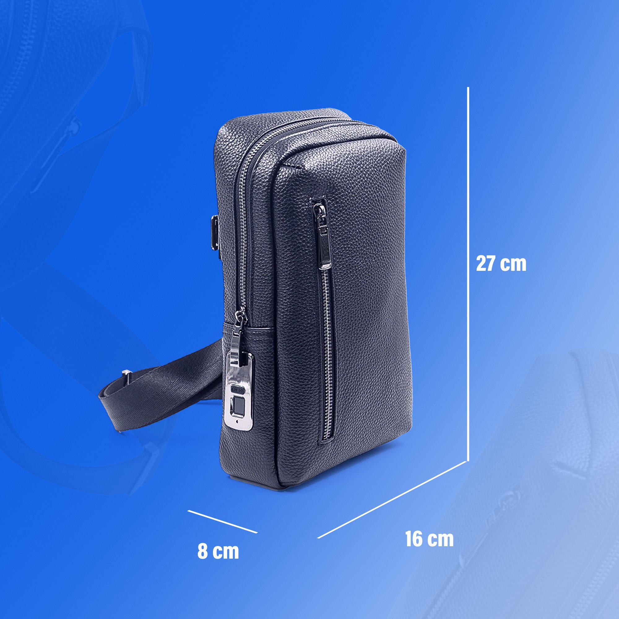 hosma herren umhängetasche mit fingerabdruck schloss – echtleder, usb c anschluss, wasserfest