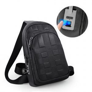 hosma herren umhängetasche & schultertasche mit sicherem fingerabdruck schloss – echtleder, usb c anschluss, diebstahlsicher & wasserfest
