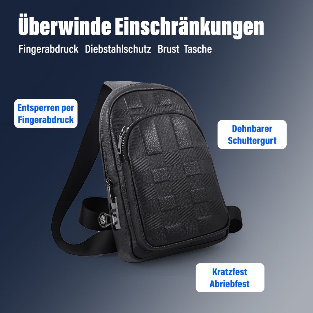 hosma herren umhängetasche & schultertasche mit sicherem fingerabdruck schloss – echtleder, usb c anschluss, diebstahlsicher & wasserfest